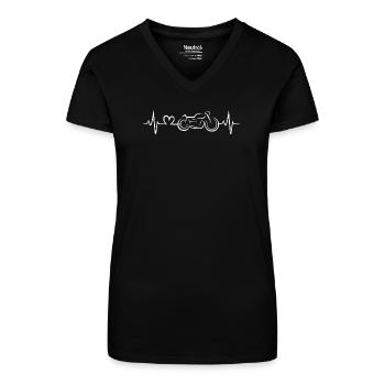 Caferacer Herzschlag Design - Bio Frauen T-Shirt mit V-Ausschnitt - Schwarz - Vorne
