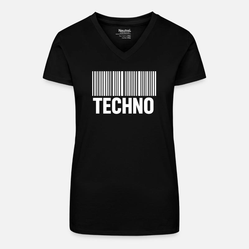 Modèle de code-barres techno - T-shirt bio col V Femme - noir