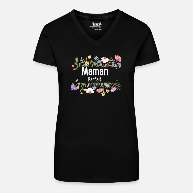 Perfekte Blumenmutter - Bio Frauen T-Shirt mit V-Ausschnitt - Schwarz