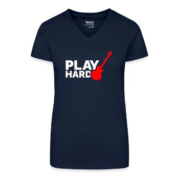 Jouez dur - T-shirt bio col V Femme - bleu foncé - Devant