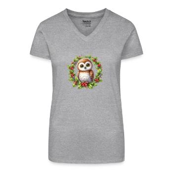 Stechpalmen-Eulenkranz in der Feiertagssaison - Bio Frauen T-Shirt mit V-Ausschnitt - Schwarz - Vorne
