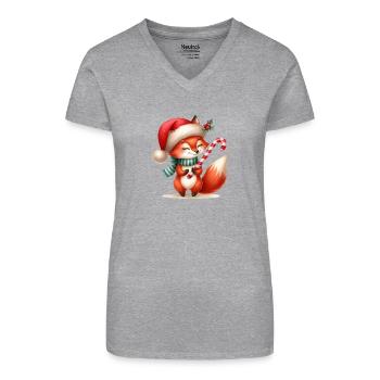 Festlicher Fuchs mit Zuckerstange - Bio Frauen T-Shirt mit V-Ausschnitt - Schwarz - Vorne
