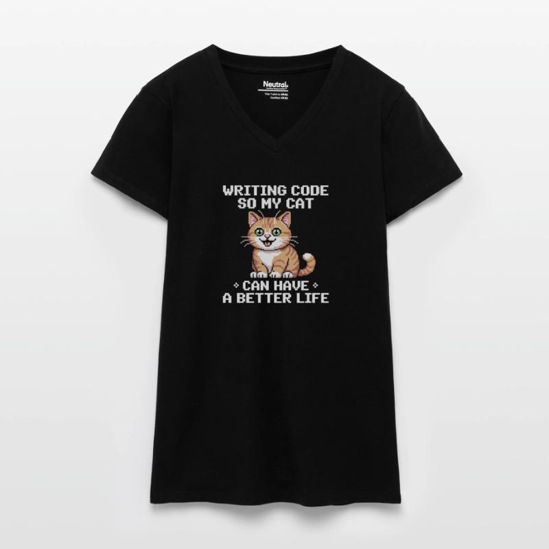 Programmering af Cat Funny Coding og Cat German Økologisk T-shirt med V-hals til damer
