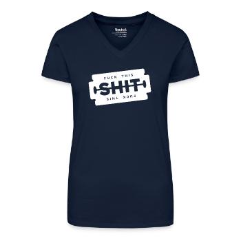 Scheiß auf diese Scheiße, Rasierklinge, - Bio Frauen T-Shirt mit V-Ausschnitt - Dunkelblau - Vorne