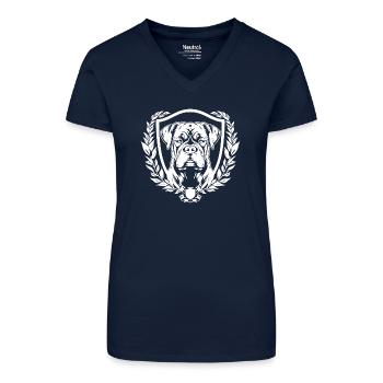Bulldog crest with laurel wreath - Organic Women's V-Neck T-Shirt - navy blue - Front
