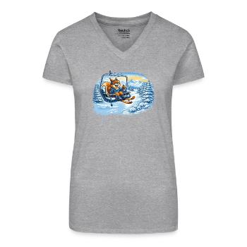 Lustiges Eichhörnchen im Skilift –Winterspaß Motiv - Bio Frauen T-Shirt mit V-Ausschnitt - Schwarz - Vorne