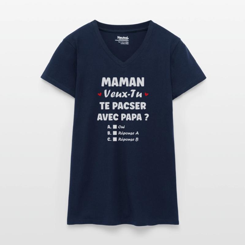 Mama, willst du eine eingetragene Lebenspartnerschaft mit Papa eingehen? Bio Frauen T-Shirt mit V-Ausschnitt