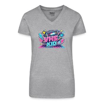 VHS KID Neon Retro - Bio Frauen T-Shirt mit V-Ausschnitt - Schwarz - Vorne