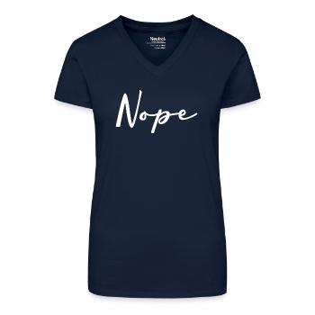 Nope Handschrift Logo auf Schwarz - Bio Frauen T-Shirt mit V-Ausschnitt - Dunkelblau - Vorne