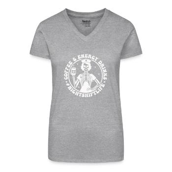 Nachtdienst Kaffee-Skelett - Bio Frauen T-Shirt mit V-Ausschnitt - Schwarz - Vorne