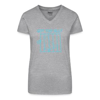 Oiseau en cage avec le texte Devenu trop bête - T-shirt bio col V Femme - noir - Devant