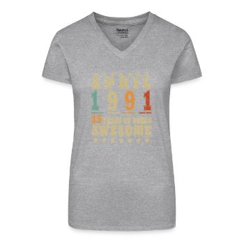 April 1991: 35 Jahre Awesome - Bio Frauen T-Shirt mit V-Ausschnitt - Schwarz - Vorne