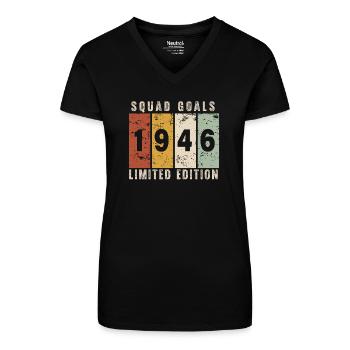 anniversaire 1946 - 80 ans - T-shirt bio col V Femme - noir - Devant