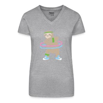 Hula Hup Hullern Huller Hoop Faultier - Bio Frauen T-Shirt mit V-Ausschnitt - Schwarz - Vorne