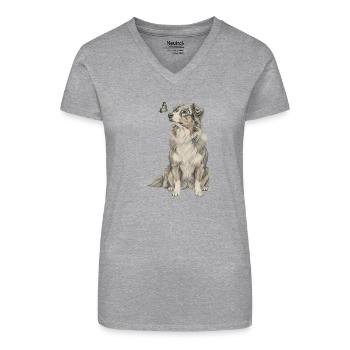 Australian Shepherd Banksy Style Hund Motiv - Bio Frauen T-Shirt mit V-Ausschnitt - Schwarz - Vorne