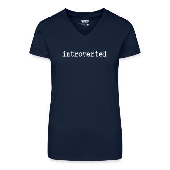 introverted - Organic Women's V-Neck T-Shirt - navy blue - Front