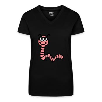 frecher Regenwurm - Bio Frauen T-Shirt mit V-Ausschnitt - Schwarz - Vorne