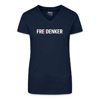 Libre-penseurs – Déclaration typographique forte - T-shirt bio col V Femme - bleu foncé - Devant