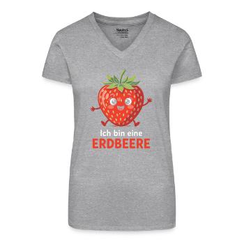 Costume de fraise Fruits Fruits sucrés Carnaval Vegan - T-shirt bio col V Femme - noir - Devant