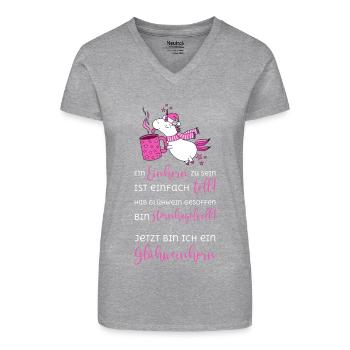 Einhorn Glühweinhorn sternhagelvoll toll Glühwein - Bio Frauen T-Shirt mit V-Ausschnitt - Schwarz - Vorne