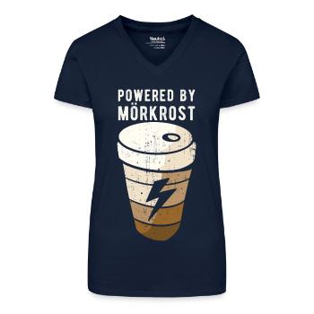 Powered By Mörkrost Schweden Kaffee - Bio Frauen T-Shirt mit V-Ausschnitt - Dunkelblau - Vorne