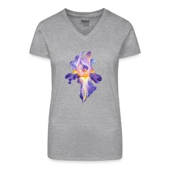 Glowing Iris Blossom Abstract Floral Motif - Organic Women's V-Neck T-Shirt - black - Front