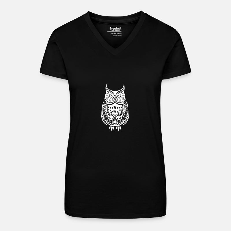 Pattern Owl - Organic Women's V-Neck T-Shirt - black