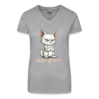 Böse Katze Shirt Lustiger Spruch: Echt jetzt? - Bio Frauen T-Shirt mit V-Ausschnitt - Schwarz - Vorne