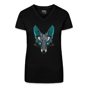 Méca Renard - T-shirt bio col V Femme - noir - Devant