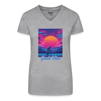 Garda Vibes 80er Vaporwave Radfahrer Neon-Kunst - Bio Frauen T-Shirt mit V-Ausschnitt - Schwarz - Vorne