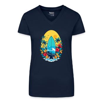 Stylisches Surfbrett - Bio Frauen T-Shirt mit V-Ausschnitt - Dunkelblau - Vorne
