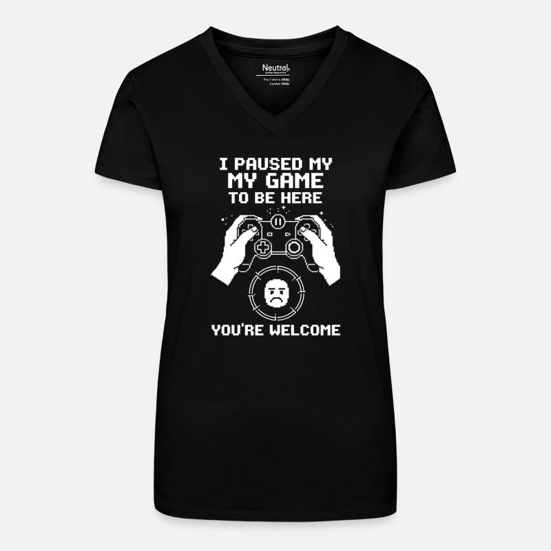 Il mio gioco si è fermato per essere qui - Maglietta ecologica da donna con scollo a V - nero