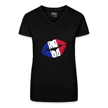 France - Organic Women's V-Neck T-Shirt - black - Front