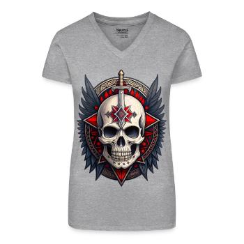Gothic Totenschädel Säbel Flügel Totenkopf schwarz rot - Bio Frauen T-Shirt mit V-Ausschnitt - Schwarz - Vorne