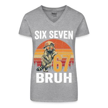 Six Seven 67 Waschbär Sonnenbrille Bruh Meme - Bio Frauen T-Shirt mit V-Ausschnitt - Schwarz - Vorne
