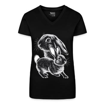 Kaninchen - Bio Frauen T-Shirt mit V-Ausschnitt - Schwarz - Vorne