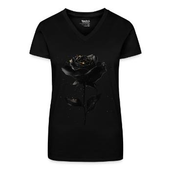 Schwarze Rose - Bio Frauen T-Shirt mit V-Ausschnitt - Schwarz - Vorne