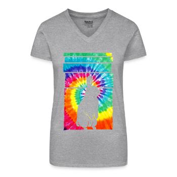 Rabbit Hippie Tie Dye - Organic Women's V-Neck T-Shirt - black - Front