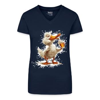 Bière de canard drôle - T-shirt bio col V Femme - bleu foncé - Devant