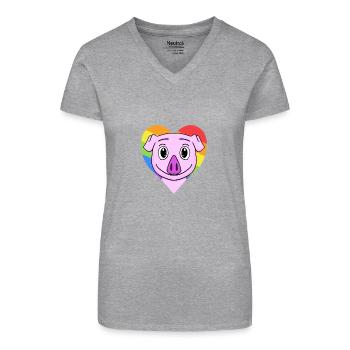 Schwein Lgbt Regenbogen Farben - Bio Frauen T-Shirt mit V-Ausschnitt - Schwarz - Vorne