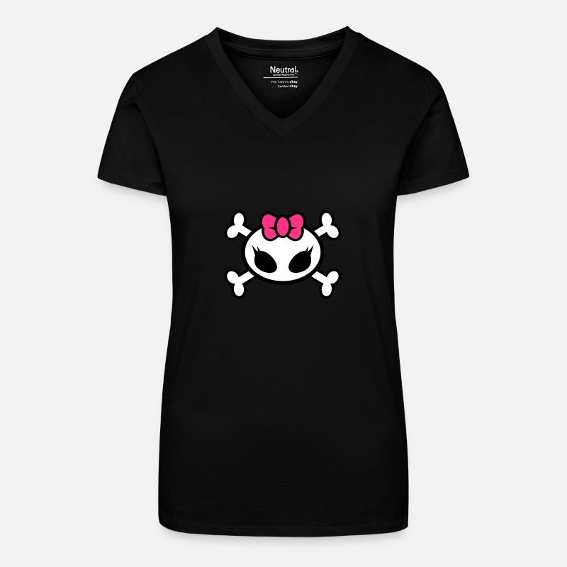 skul kitty - Bio Frauen T-Shirt mit V-Ausschnitt - Schwarz