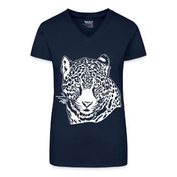 Jaguar Face Graphic Cool Big Cat Wild Animal Lover - Organic Women's V-Neck T-Shirt - navy blue - Front