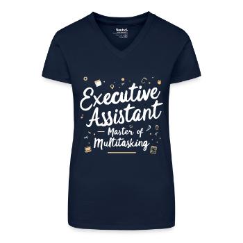 Assistante du Directeur Général Expert Multitâche - T-shirt bio col V Femme - bleu foncé - Devant
