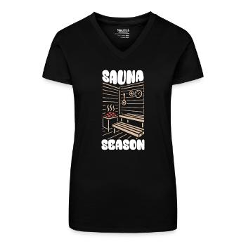 Sauna Season - Saunieren - Spruch - Bio Frauen T-Shirt mit V-Ausschnitt - Schwarz - Vorne