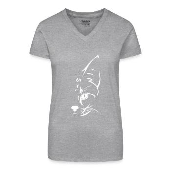 Katze Katzen Geschenk Katzenfreunde Katzengesicht - Bio Frauen T-Shirt mit V-Ausschnitt - Schwarz - Vorne