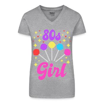 Fille des années 80 - T-shirt bio col V Femme - noir - Devant
