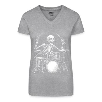 Batteur Skelto Skull Drum Set Musicien Percussion - T-shirt bio col V Femme - noir - Devant