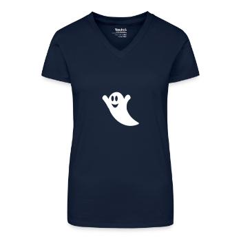 ghost happy I - Organic Women's V-Neck T-Shirt - navy blue - Front