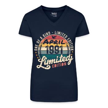 April 1991 Jahrgang Vintage Geburtstag April 1991 - Bio Frauen T-Shirt mit V-Ausschnitt - Dunkelblau - Vorne