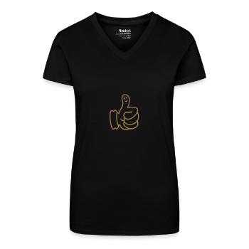 Smiley - pouces vers le haut / pouces vers le haut - T-shirt bio col V Femme - noir - Devant